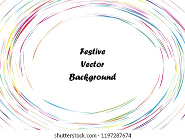 Festive color round line background. Abstract twisted frame linen texture for holiday, postcard, poster, website, carnival, birthday, children's party. Spiral line cover mock-up. Wedding card layout