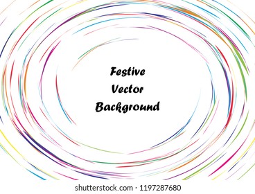 Festive color round line background. Abstract twisted frame linen texture for holiday, postcard, poster, website, carnival, birthday, children's party. Spiral line cover mock-up. Wedding card layout