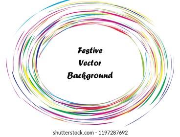 Festive color round line background. Abstract twisted frame linen texture for holiday, postcard, poster, website, carnival, birthday, children's party. Spiral line cover mock-up. Wedding card layout