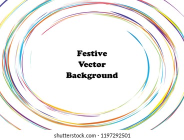 Festive color round line background. Abstract twisted frame linen texture for holiday, postcard, poster, website, carnival, birthday, children's party. Spiral line cover mock-up. Wedding card layout