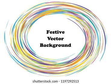 Festive color round line background. Abstract twisted frame linen texture for holiday, postcard, poster, website, carnival, birthday, children's party. Spiral line cover mock-up. Wedding card layout