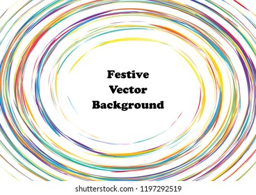 Festive color round line background. Abstract twisted frame linen texture for holiday, postcard, poster, website, carnival, birthday, children's party. Spiral line cover mock-up. Wedding card layout