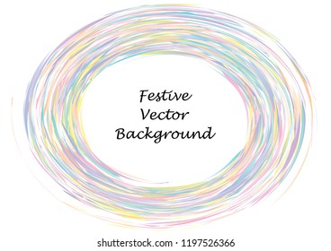 Festive color round line background. Abstract twisted frame linen texture for holiday, postcard, poster, website, carnival, birthday, children's party. Spiral line cover mock-up. Wedding card layout