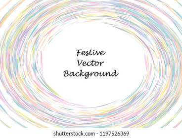 Festive color round line background. Abstract twisted frame linen texture for holiday, postcard, poster, website, carnival, birthday, children's party. Spiral line cover mock-up. Wedding card layout