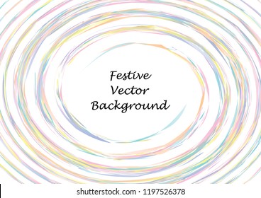 Festive color round line background. Abstract twisted frame linen texture for holiday, postcard, poster, website, carnival, birthday, children's party. Spiral line cover mock-up. Wedding card layout