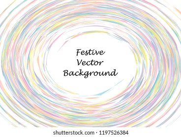 Festive color round line background. Abstract twisted frame linen texture for holiday, postcard, poster, website, carnival, birthday, children's party. Spiral line cover mock-up. Wedding card layout