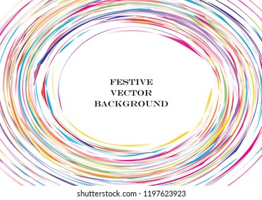 Festive color round line background. Abstract twisted frame linen texture for holiday, postcard, poster, website, carnival, birthday, children's party. Spiral line cover mock-up. Wedding card layout