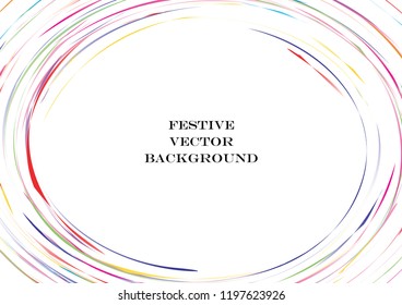 Festive color round line background. Abstract twisted frame linen texture for holiday, postcard, poster, website, carnival, birthday, children's party. Spiral line cover mock-up. Wedding card layout
