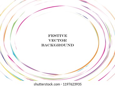 Festive color round line background. Abstract twisted frame linen texture for holiday, postcard, poster, website, carnival, birthday, children's party. Spiral line cover mock-up. Wedding card layout