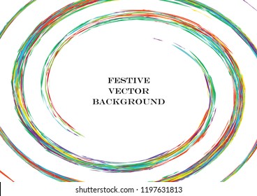 Festive color round line background. Abstract twisted frame linen texture for holiday, postcard, poster, website, carnival, birthday, children's party. Spiral line cover mock-up. Wedding card layout