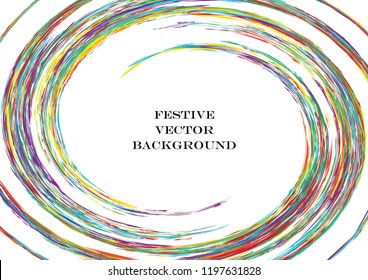 Festive color round line background. Abstract twisted frame linen texture for holiday, postcard, poster, website, carnival, birthday, children's party. Spiral line cover mock-up. Wedding card layout