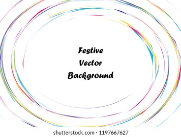 Festive color round line background. Abstract twisted frame linen texture for holiday, postcard, poster, website, carnival, birthday, children's party. Spiral line cover mock-up. Wedding card layout