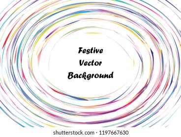 Festive color round line background. Abstract twisted frame linen texture for holiday, postcard, poster, website, carnival, birthday, children's party. Spiral line cover mock-up. Wedding card layout