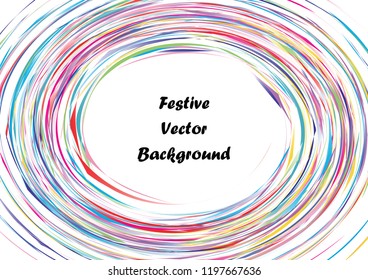 Festive color round line background. Abstract twisted frame linen texture for holiday, postcard, poster, website, carnival, birthday, children's party. Spiral line cover mock-up. Wedding card layout