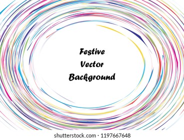 Festive color round line background. Abstract twisted frame linen texture for holiday, postcard, poster, website, carnival, birthday, children's party. Spiral line cover mock-up. Wedding card layout