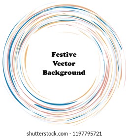 Festive color round line background. Abstract twisted frame linen texture for holiday, postcard, poster, website, carnival, birthday, children's party. Spiral line cover mock-up. Wedding card layout