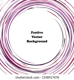 Festive color round line background. Abstract twisted frame linen texture for holiday, postcard, poster, website, carnival, birthday, children's party. Spiral line cover mock-up. Wedding card layout