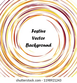 Festive color round line background. Abstract twisted frame linen texture for holiday, postcard, poster, website, carnival, birthday, children's party. Spiral line cover mock-up. Wedding card layout