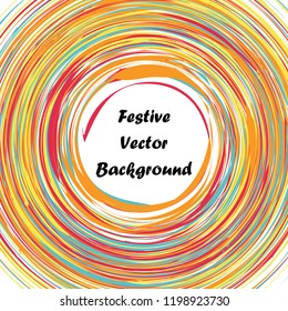 Festive color round line background. Abstract twisted frame linen texture for holiday, postcard, poster, website, carnival, birthday, children's party. Spiral line cover mock-up. Wedding card layout
