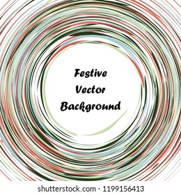Festive color round line background. Abstract twisted frame linen texture for holiday, postcard, poster, website, carnival, birthday, children's party. Spiral line cover mock-up. Wedding card layout