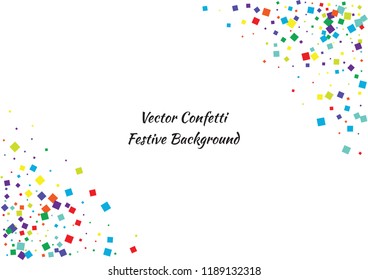 Festive color square confetti background. Abstract frame confetti texture for holiday, postcard, poster, website, carnival, birthday, children's parties. Cover confetti mock-up. Wedding card layout