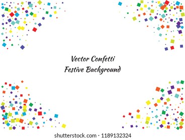 Festive color square confetti background. Abstract frame confetti texture for holiday, postcard, poster, website, carnival, birthday, children's parties. Cover confetti mock-up. Wedding card layout