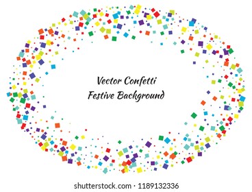 Festive color square confetti background. Abstract frame confetti texture for holiday, postcard, poster, website, carnival, birthday, children's parties. Cover confetti mock-up. Wedding card layout