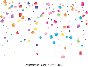 Festive color square confetti background. Abstract frame confetti texture for holiday, postcard, poster, website, carnival, birthday, children's parties. Cover confetti mock-up. Wedding card layout