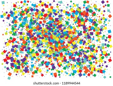 Festive color square confetti background. Abstract frame confetti texture for holiday, postcard, poster, website, carnival, birthday, children's parties. Cover confetti mock-up. Wedding card layout