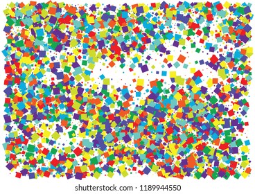 Festive color square confetti background. Abstract frame confetti texture for holiday, postcard, poster, website, carnival, birthday, children's parties. Cover confetti mock-up. Wedding card layout
