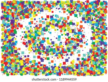 Festive color square confetti background. Abstract frame confetti texture for holiday, postcard, poster, website, carnival, birthday, children's parties. Cover confetti mock-up. Wedding card layout