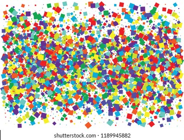 Festive color square confetti background. Abstract frame confetti texture for holiday, postcard, poster, website, carnival, birthday, children's parties. Cover confetti mock-up. Wedding card layout