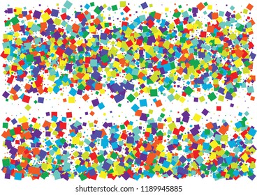 Festive color square confetti background. Abstract frame confetti texture for holiday, postcard, poster, website, carnival, birthday, children's parties. Cover confetti mock-up. Wedding card layout