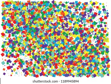 Festive color square confetti background. Abstract frame confetti texture for holiday, postcard, poster, website, carnival, birthday, children's parties. Cover confetti mock-up. Wedding card layout