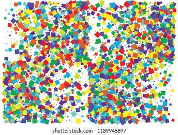 Festive color square confetti background. Abstract frame confetti texture for holiday, postcard, poster, website, carnival, birthday, children's parties. Cover confetti mock-up. Wedding card layout