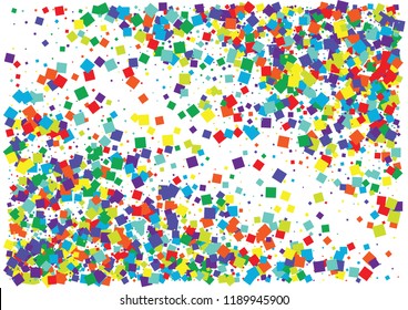 Festive color square confetti background. Abstract frame confetti texture for holiday, postcard, poster, website, carnival, birthday, children's parties. Cover confetti mock-up. Wedding card layout