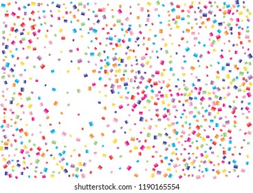 Festive color square confetti background. Abstract frame confetti texture for holiday, postcard, poster, website, carnival, birthday, children's parties. Cover confetti mock-up. Wedding card layout