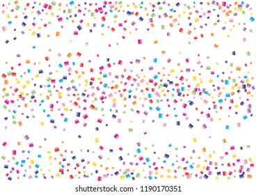Festive color square confetti background. Abstract frame confetti texture for holiday, postcard, poster, website, carnival, birthday, children's parties. Cover confetti mock-up. Wedding card layout