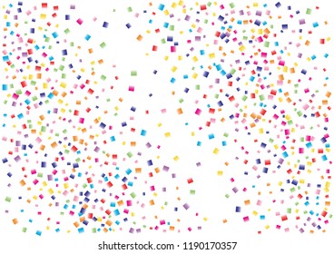 Festive color square confetti background. Abstract frame confetti texture for holiday, postcard, poster, website, carnival, birthday, children's parties. Cover confetti mock-up. Wedding card layout