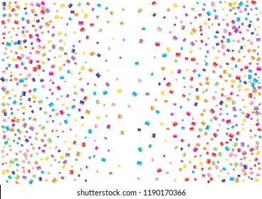 Festive color square confetti background. Abstract frame confetti texture for holiday, postcard, poster, website, carnival, birthday, children's parties. Cover confetti mock-up. Wedding card layout