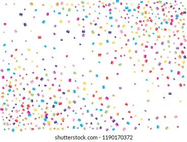 Festive color square confetti background. Abstract frame confetti texture for holiday, postcard, poster, website, carnival, birthday, children's parties. Cover confetti mock-up. Wedding card layout