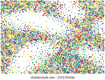 Festive color square confetti background. Abstract frame confetti texture for holiday, postcard, poster, website, carnival, birthday, children's parties. Cover confetti mock-up. Wedding card layout