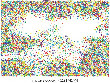 Festive color square confetti background. Abstract frame confetti texture for holiday, postcard, poster, website, carnival, birthday, children's parties. Cover confetti mock-up. Wedding card layout
