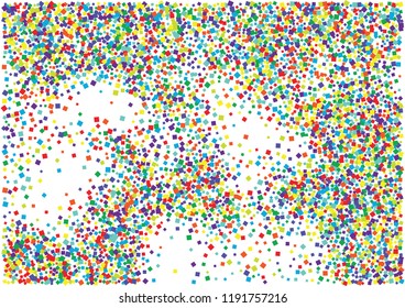 Festive color square confetti background. Abstract frame confetti texture for holiday, postcard, poster, website, carnival, birthday, children's parties. Cover confetti mock-up. Wedding card layout