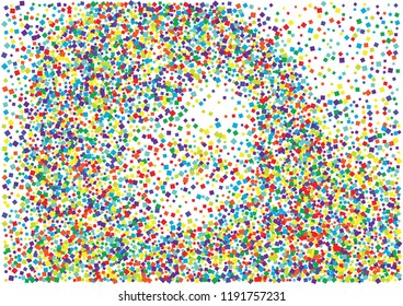 Festive color square confetti background. Abstract frame confetti texture for holiday, postcard, poster, website, carnival, birthday, children's parties. Cover confetti mock-up. Wedding card layout