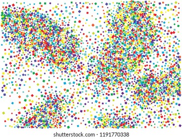 Festive color square confetti background. Abstract frame confetti texture for holiday, postcard, poster, website, carnival, birthday, children's parties. Cover confetti mock-up. Wedding card layout