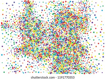 Festive color square confetti background. Abstract frame confetti texture for holiday, postcard, poster, website, carnival, birthday, children's parties. Cover confetti mock-up. Wedding card layout