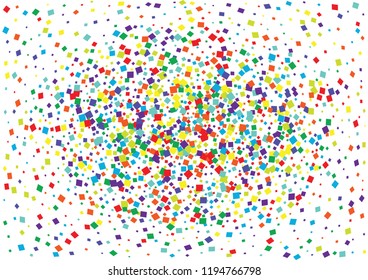 Festive color square confetti background. Abstract frame confetti texture for holiday, postcard, poster, website, carnival, birthday, children's parties. Cover confetti mock-up. Wedding card layout
