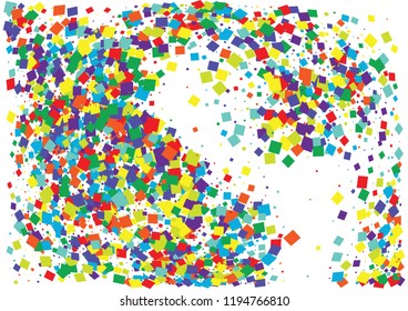 Festive color square confetti background. Abstract frame confetti texture for holiday, postcard, poster, website, carnival, birthday, children's parties. Cover confetti mock-up. Wedding card layout