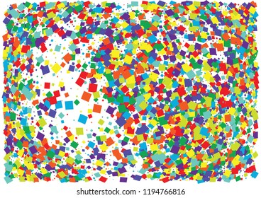 Festive color square confetti background. Abstract frame confetti texture for holiday, postcard, poster, website, carnival, birthday, children's parties. Cover confetti mock-up. Wedding card layout